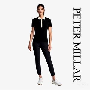 Peter Millar Women's Knit Polo Shirt Black White Contrast‎ Collar NWT XL